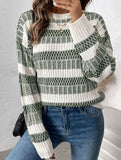 Round Neck Double Stripe Knit Sweater_CWOSWL09140