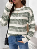 Round Neck Double Stripe Knit Sweater_CWOSWL09140