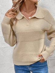 Solid Color Collared Knit Sweater Top_CWOSWL09141