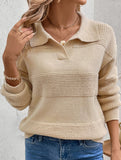 Solid Color Collared Knit Sweater Top_CWOSWL09141