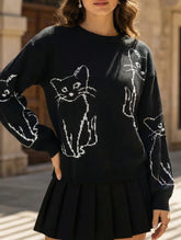 Cat jacquard loose knit sweater for women