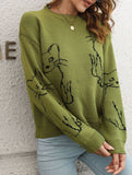Cat jacquard loose knit sweater for women