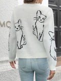 Cat jacquard loose knit sweater for women