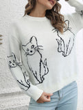 Cat jacquard loose knit sweater for women