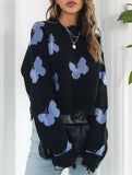 Ripped butterfly jacquard knit sweater for women_CWOSWL09201