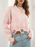 Ripped butterfly jacquard knit sweater for women_CWOSWL09201