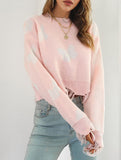 Ripped butterfly jacquard knit sweater for women_CWOSWL09201