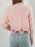 Ripped butterfly jacquard knit sweater for women_CWOSWL09201