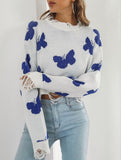 Ripped butterfly jacquard knit sweater for women_CWOSWL09201