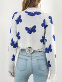 Ripped butterfly jacquard knit sweater for women_CWOSWL09201