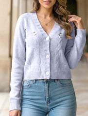 Floral Embroidery Cable Knit Loose Cardigan for Women_CWOSWL09202