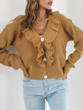 Women's loose-fitting knitted cardigan with ruffles_CWOSWL09203