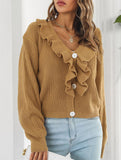 Women's loose-fitting knitted cardigan with ruffles_CWOSWL09203