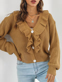Women's loose-fitting knitted cardigan with ruffles_CWOSWL09203