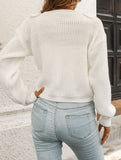 Women's loose-fitting knitted cardigan with ruffles_CWOSWL09203