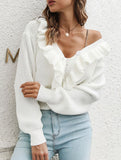 Women's loose-fitting knitted cardigan with ruffles_CWOSWL09203