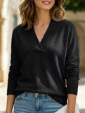 V-neck solid color loose long-sleeved top for women_CWOSWL09206