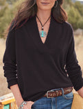 V-neck solid color loose long-sleeved top for women_CWOSWL09206