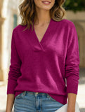 V-neck solid color loose long-sleeved top for women_CWOSWL09206