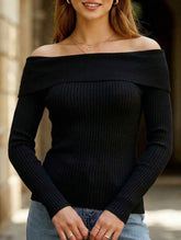 Off Shoulder Solid Color Knit Sweater