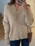 Loose V Neck Ribbed Knit Sweater