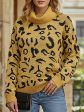 Leopard Knit Pullover Sweater with Side Slit