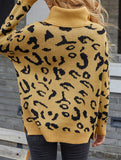 Leopard Knit Pullover Sweater with Side Slit