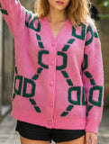 Letter Embroidered Button Knit Long Cardigan