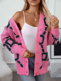Letter Embroidered Button Knit Long Cardigan