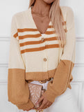 Contrast Stripe Button Knit Cardigan