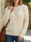 Solid Hollow Twist Knit Pullover Sweater_CWOSWL09271
