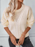 Solid Hollow Twist Knit Pullover Sweater_CWOSWL09271