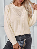 Solid Hollow Twist Knit Pullover Sweater_CWOSWL09271