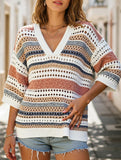CUT-OUT V-NECK SWEATER WITH COLOR MATCHING