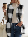 Simple loose plaid cardigan jacket