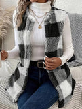Simple loose plaid cardigan jacket