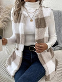 Simple loose plaid cardigan jacket