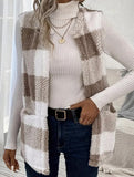 Simple loose plaid cardigan jacket