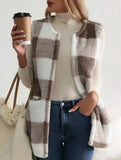Simple loose plaid cardigan jacket