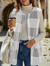 Simple loose plaid cardigan jacket