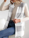 Simple loose plaid cardigan jacket