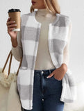 Simple loose plaid cardigan jacket