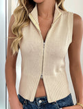 Simple turtleneck sleeveless knitted sweater