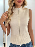 Simple turtleneck sleeveless knitted sweater
