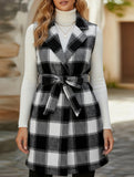 Retro-style lace-up lapel plaid vest