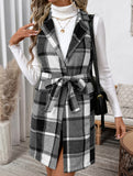 Retro-style lace-up lapel plaid vest
