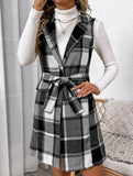 Retro-style lace-up lapel plaid vest