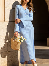 Versatile V-neck cardigan slim maxi dress