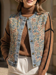 Casual Printed Short Jacquard Sleeveless Vest