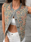 Casual Printed Short Jacquard Sleeveless Vest
